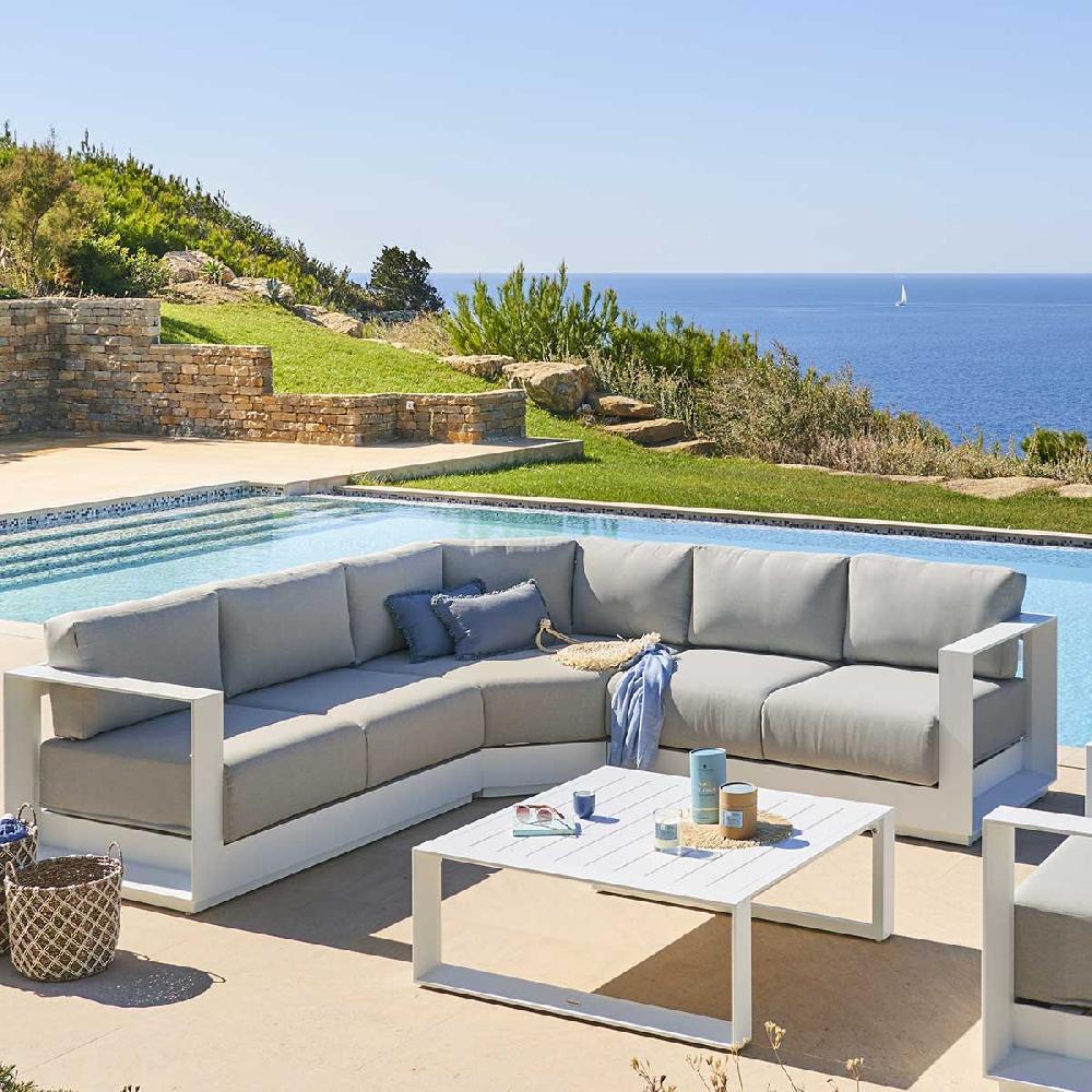 hesperide Salon d'angle de jardin ALLURE Gris minéral & Blanc