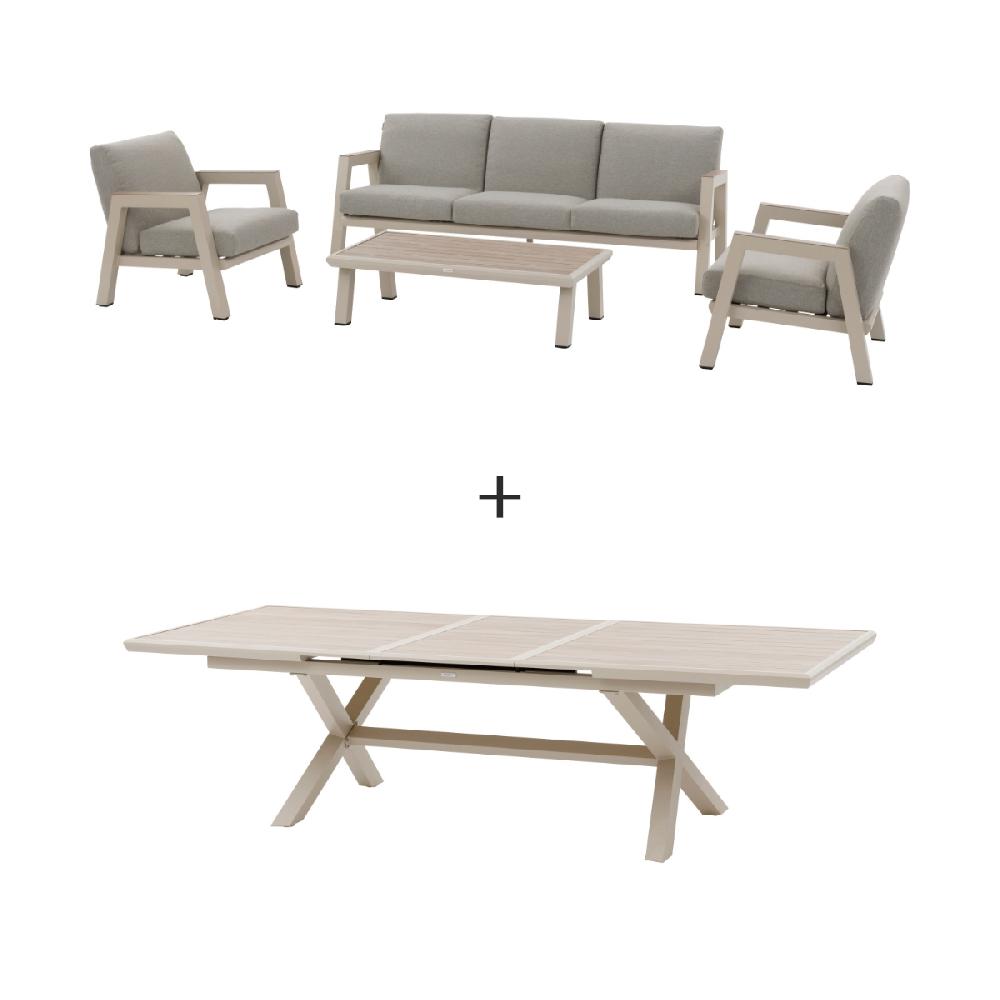 Hesperide Salon De Jardin + 1 Table De Jardin Extensible AXIOME Beige Et Argile