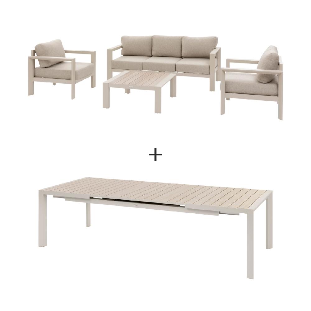 hesperide Salon de jardin + 1 table de jardin extensible ÉVASION Argile & Lin