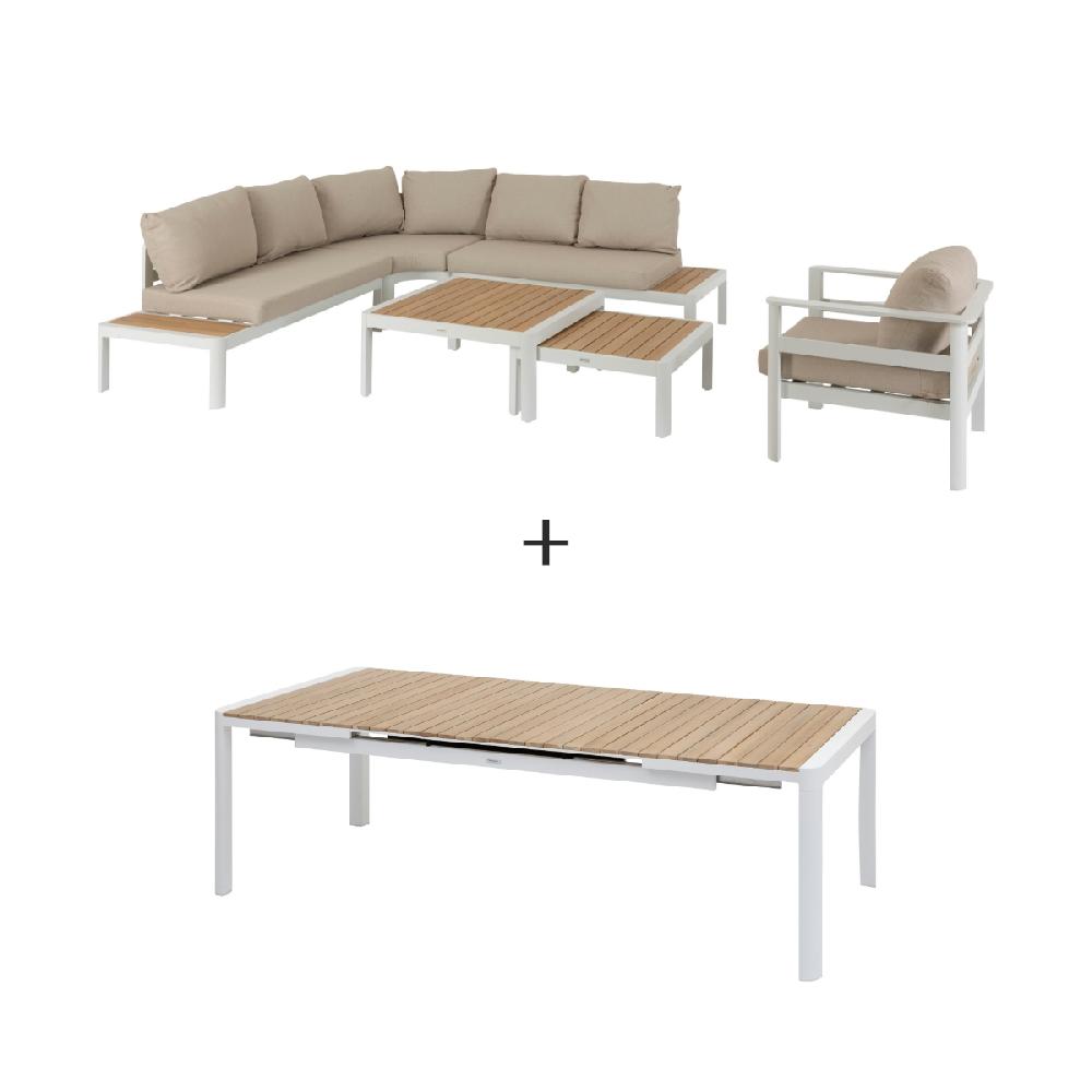 hesperide Salon de jardin + 1 table de jardin extensible PARADIZE Blanc