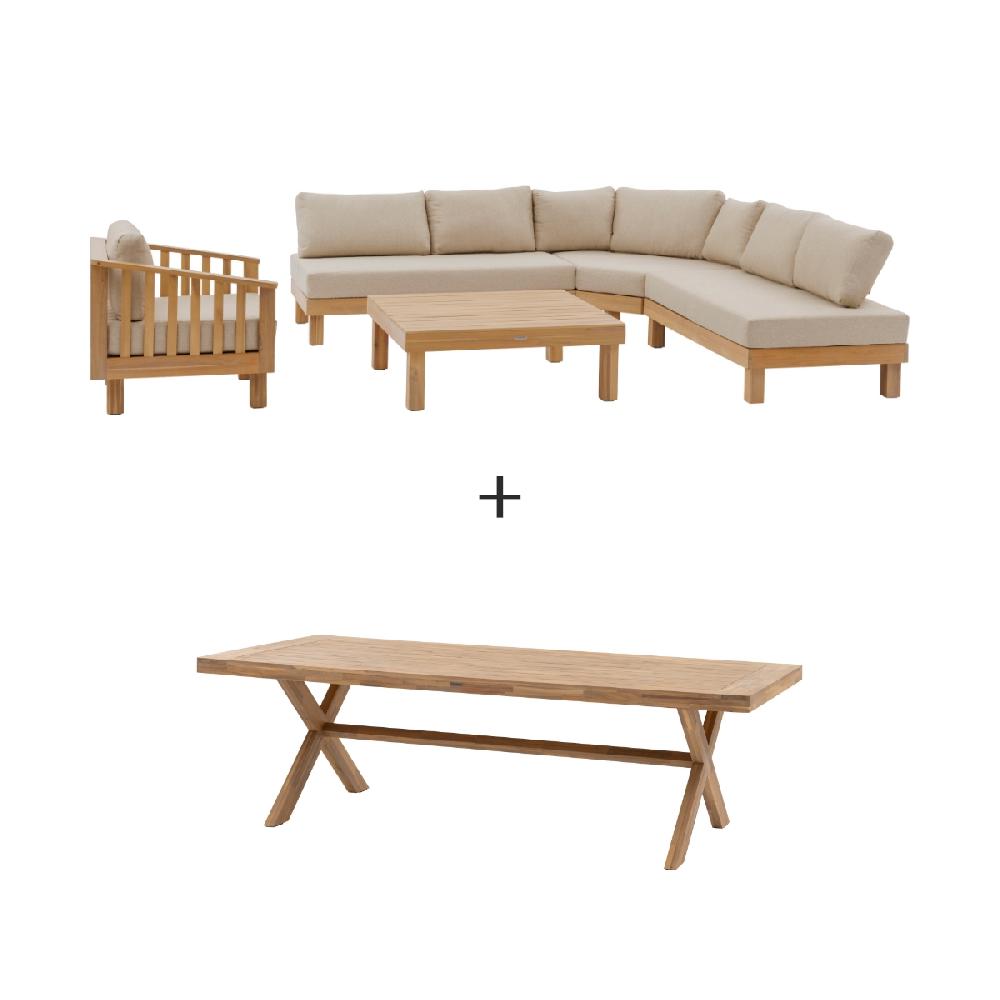 hesperide Salon de jardin + 1 table de jardin extensible XENIA Acacia