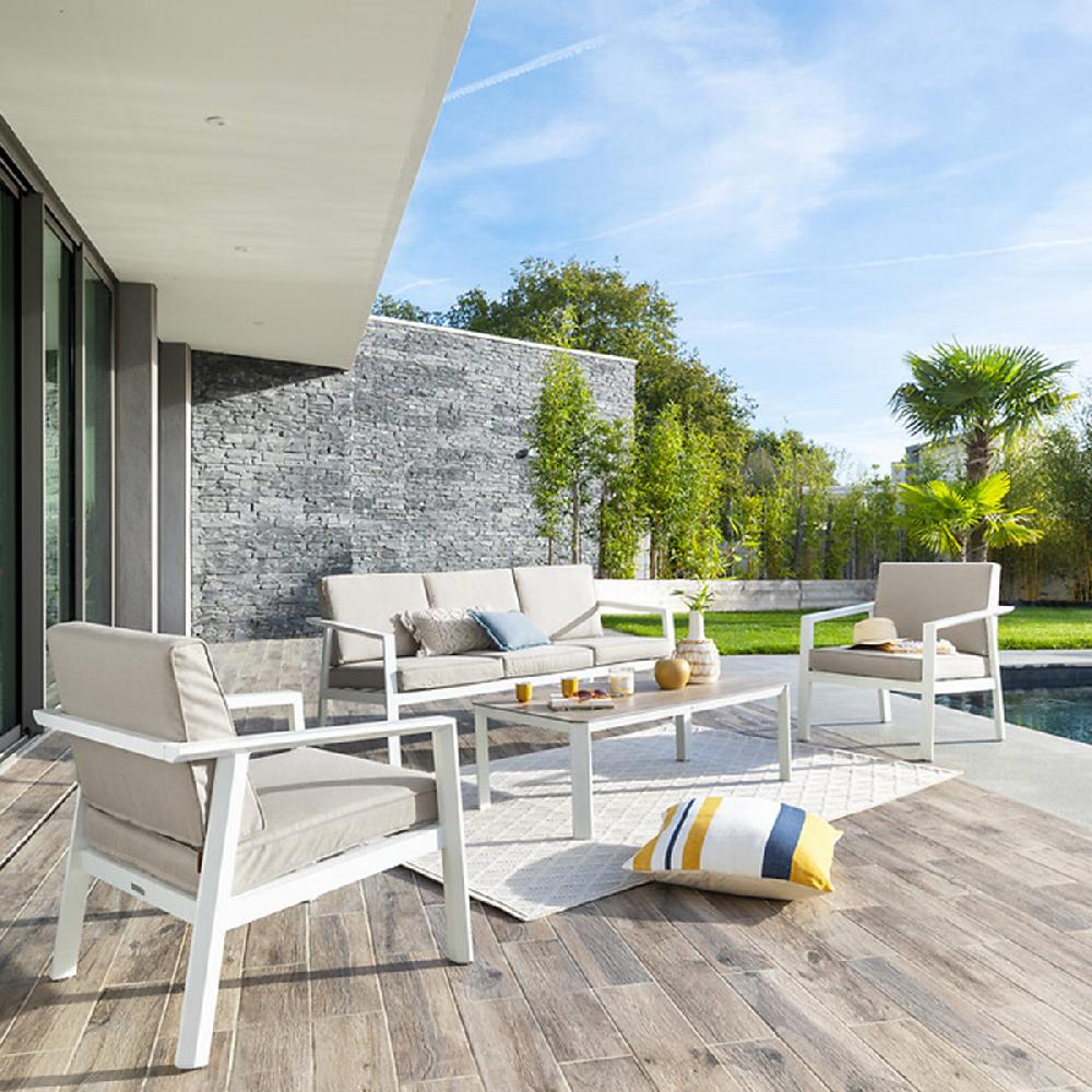 hesperide Salon de jardin PAVANE Beige ficelle & Blanc