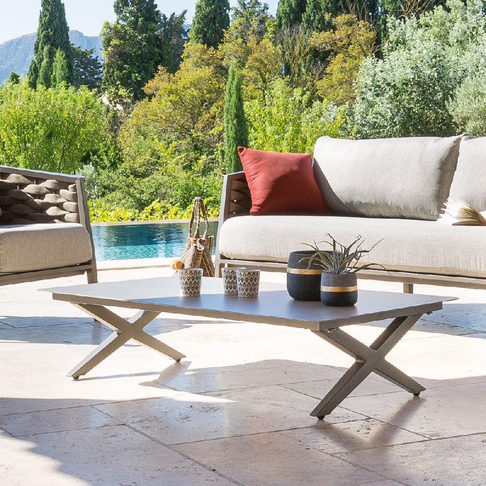 Hesperide Table Basse De Jardin Rectangulaire EMBRUNS Effet Bois Macadamia