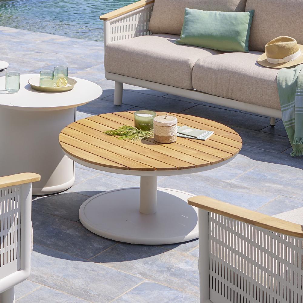hesperide Table basse de jardin ronde OLIMIO Avoine & Teck