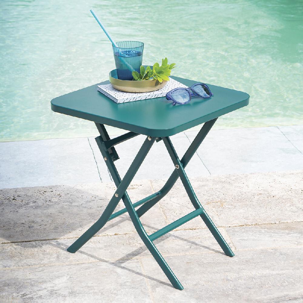 hesperide Table d'appoint de jardin carrée GREENSBORO Bleu canard