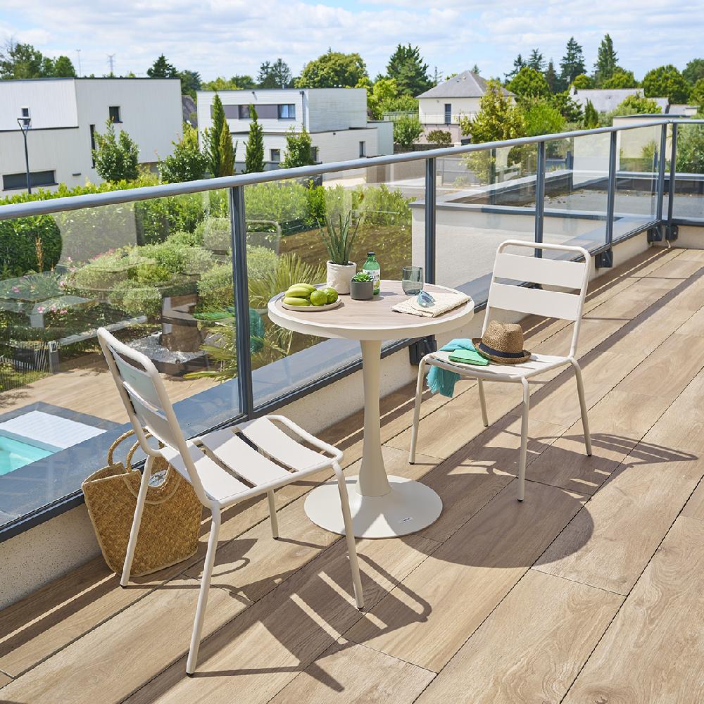 hesperide Table de jardin bistro OVIALON Effet bois Lin & Argile