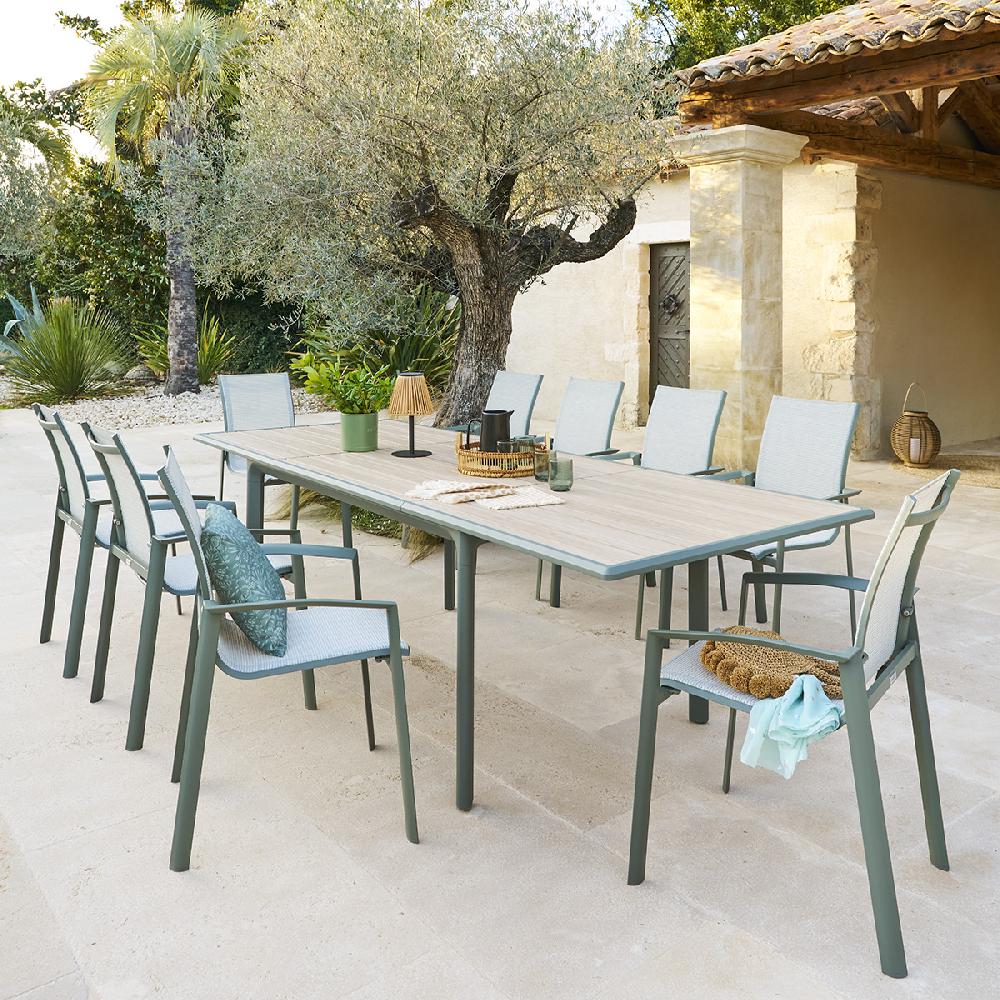 hesperide Table de jardin DILORS Effet bois Lin & Vert laurier