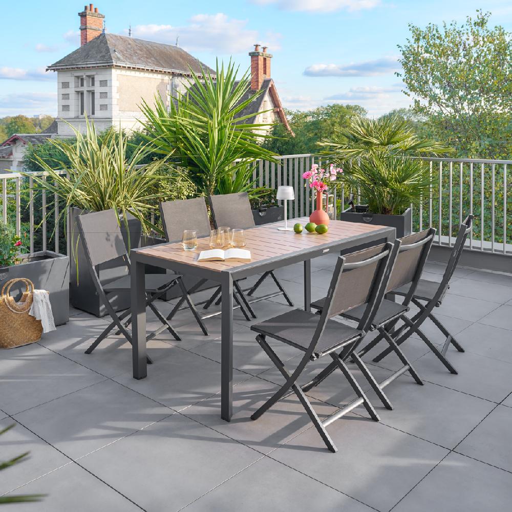 hesperide Table de jardin ÉVASION Effet bois Honey & Graphite