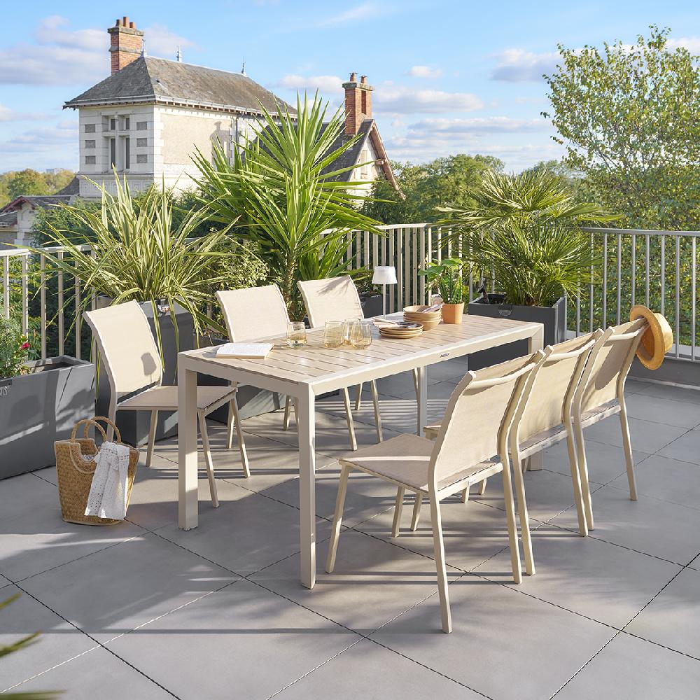 hesperide Table de jardin ÉVASION Effet bois Lin & Argile