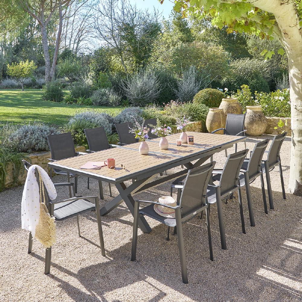 hesperide Table de jardin extensible AXIOME Effet bois Noix & Graphite