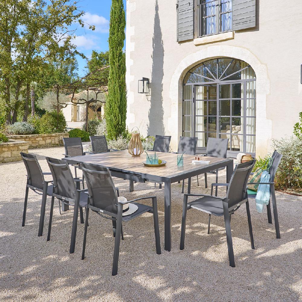 hesperide Table de jardin extensible carrée ÉVASION Effet bois Honey & Graphite