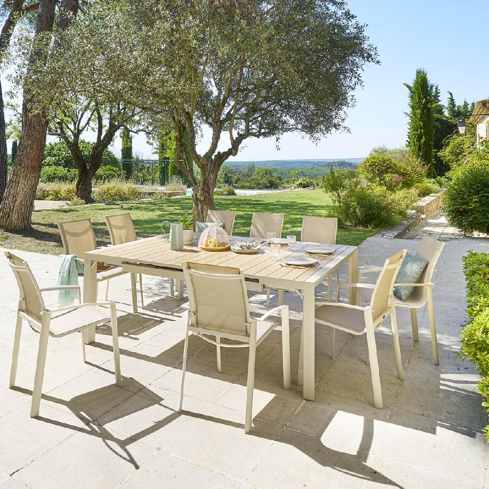 hesperide Table de jardin extensible carrée ÉVASION Effet bois Lin & Argile