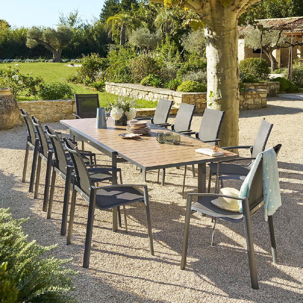 hesperide Table de jardin extensible coulissante ÉVASION Effet bois Honey & Graphite