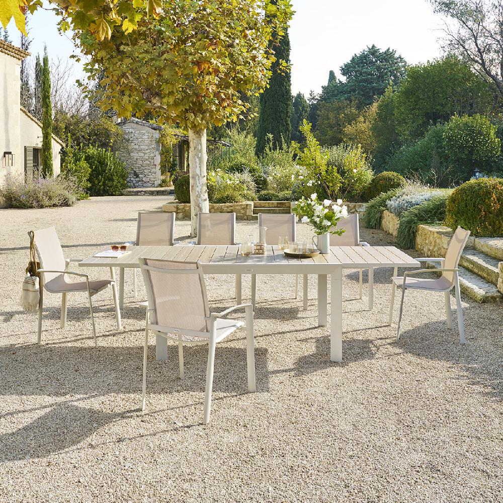 hesperide Table de jardin extensible coulissante ÉVASION Effet bois Lin & Argile