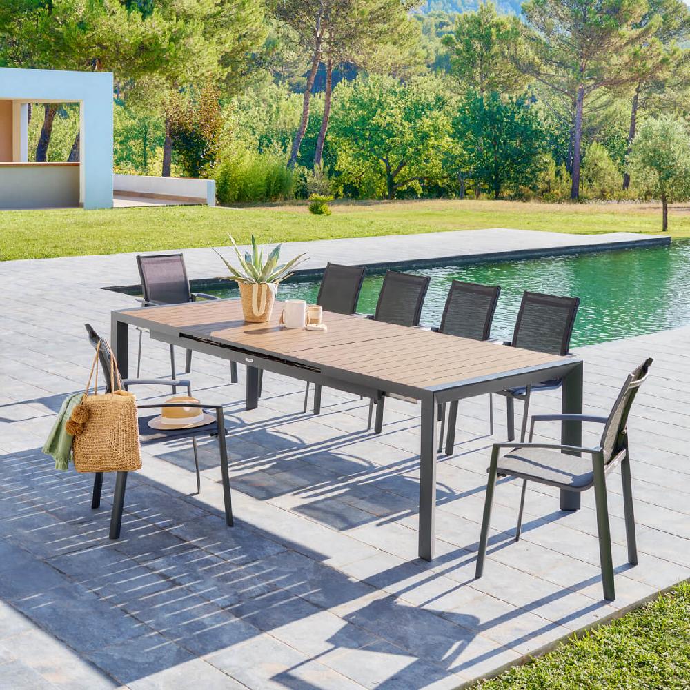hesperide Table de jardin extensible ÉVASION Effet bois Honey & Graphite
