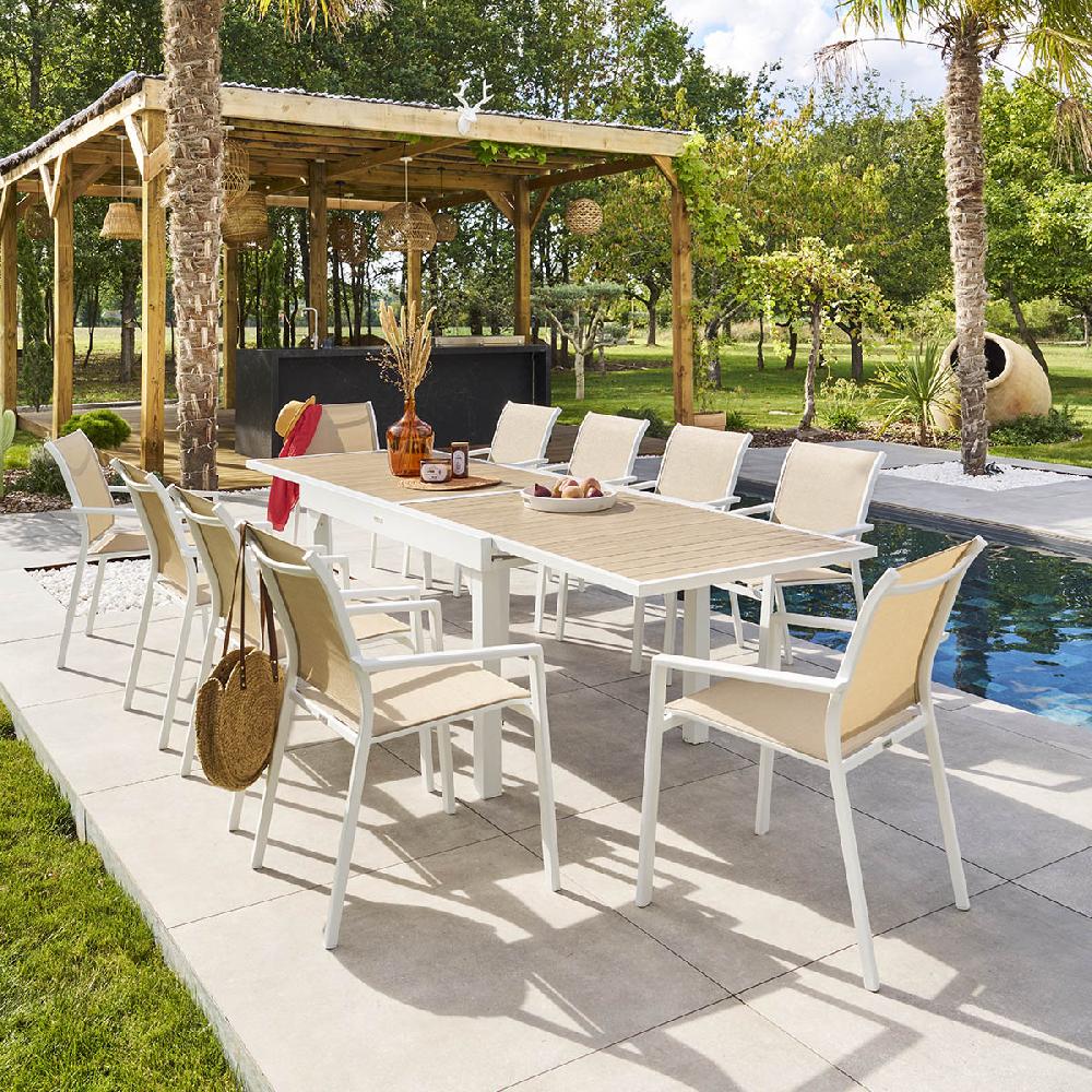 hesperide Table de jardin extensible PIAZZA Lin & Blanc