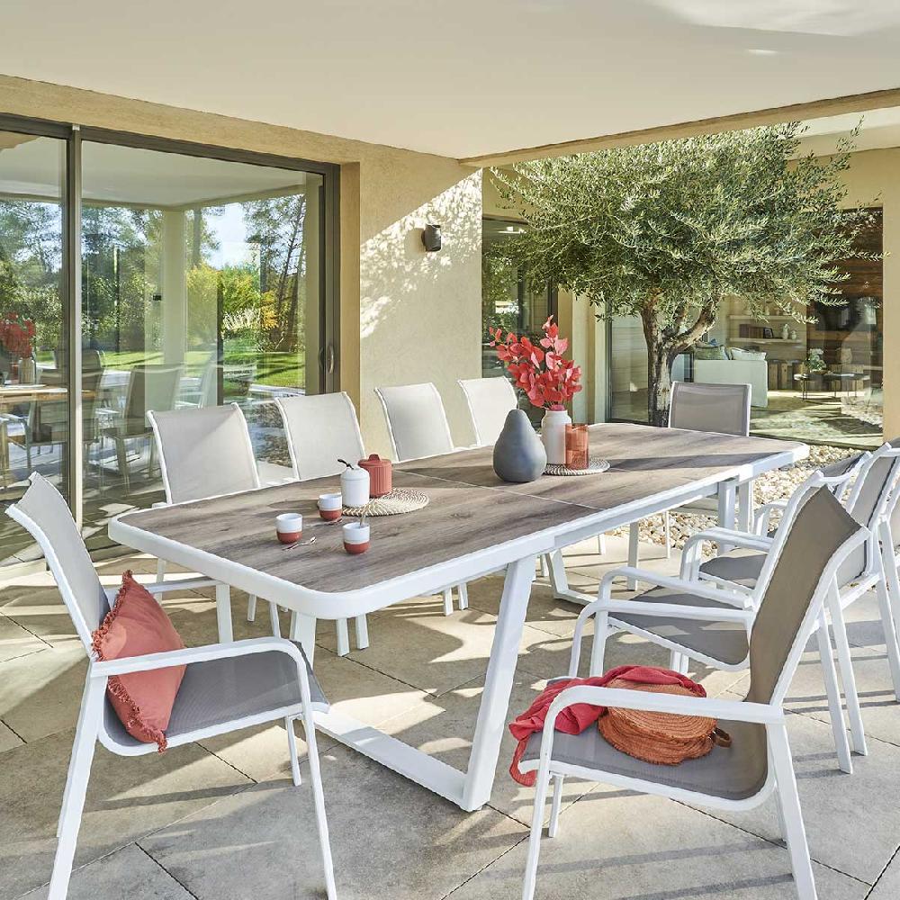 hesperide Table de jardin extensible UNISSON Pécan & Blanc