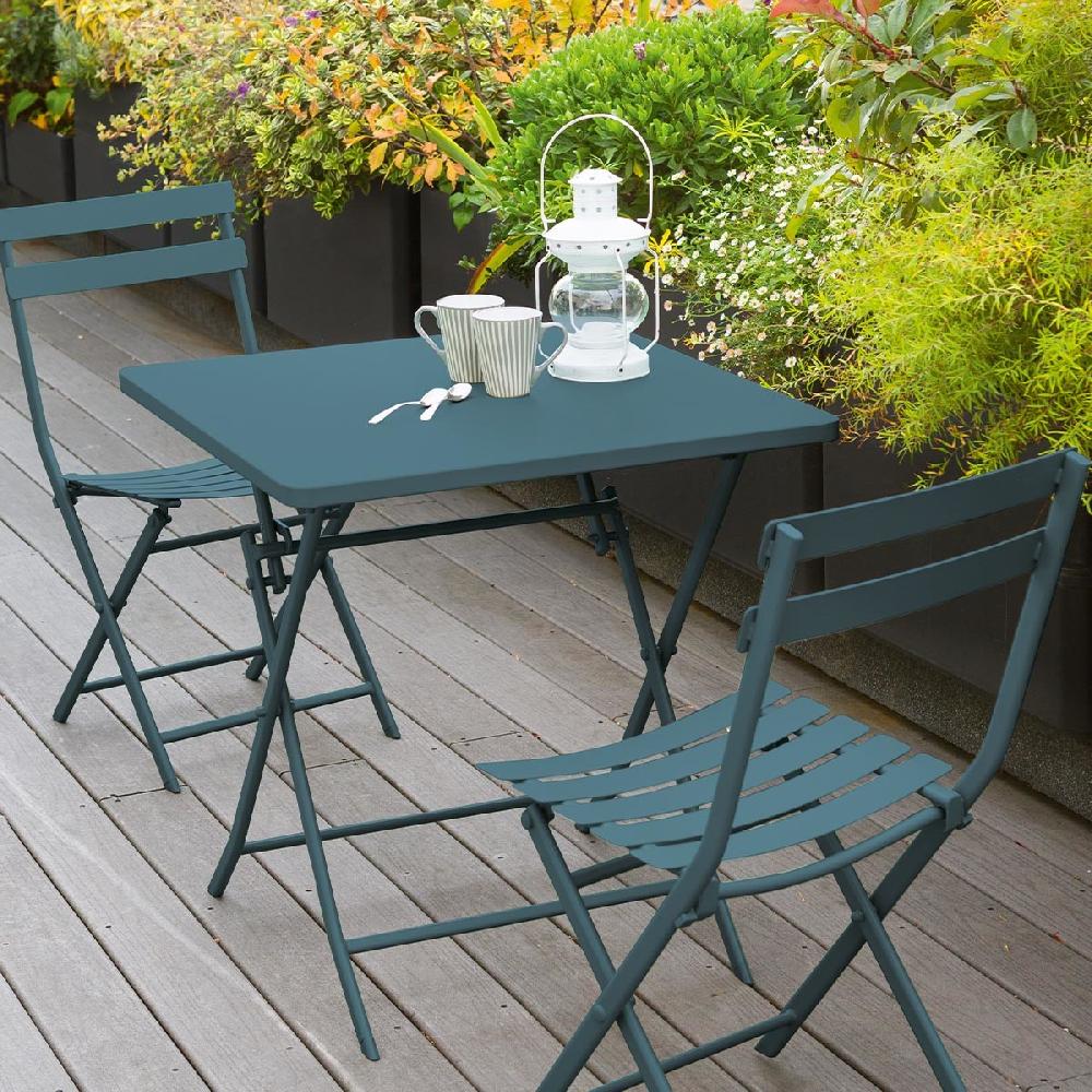 hesperide Table de jardin pliante carrée GREENSBORO Bleu canard