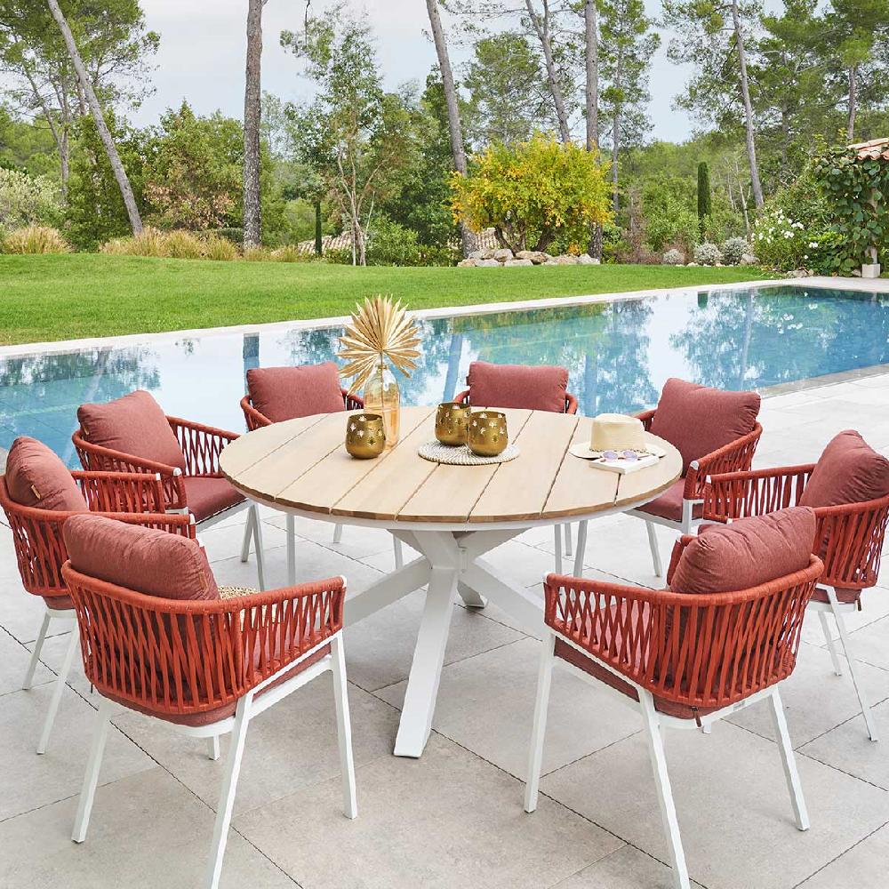 Hesperide Table De Jardin Ronde ORIENGO Acacia & Blanc