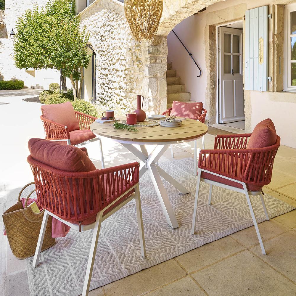 Hesperide Table De Jardin Ronde ORIENGO Acacia & Blanc