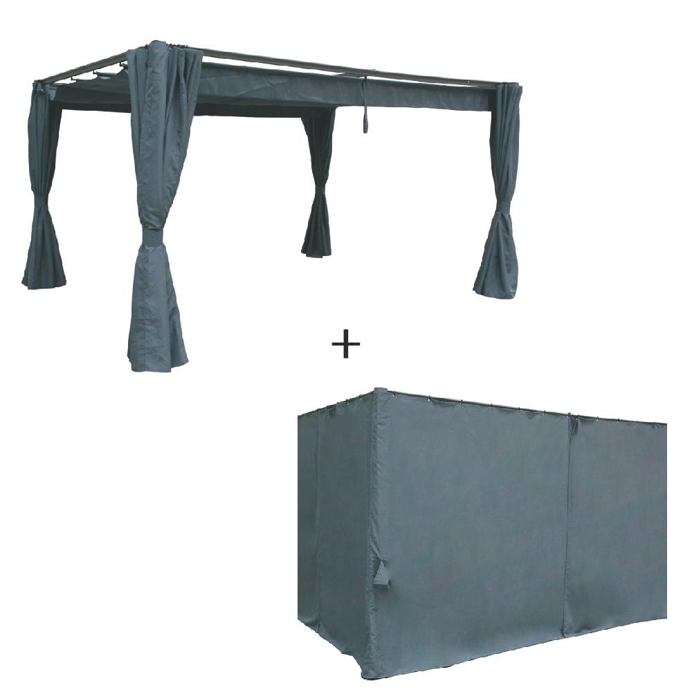 hesperide Tonnelle rectangulaire Palmeira Ardoise + 1 kit de rideaux