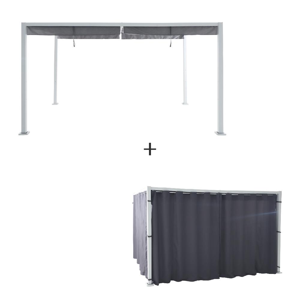 hesperide Tonnelle rectangulaire ZALYA Blanc & Ardoise + 1 kit de rideaux et de rails