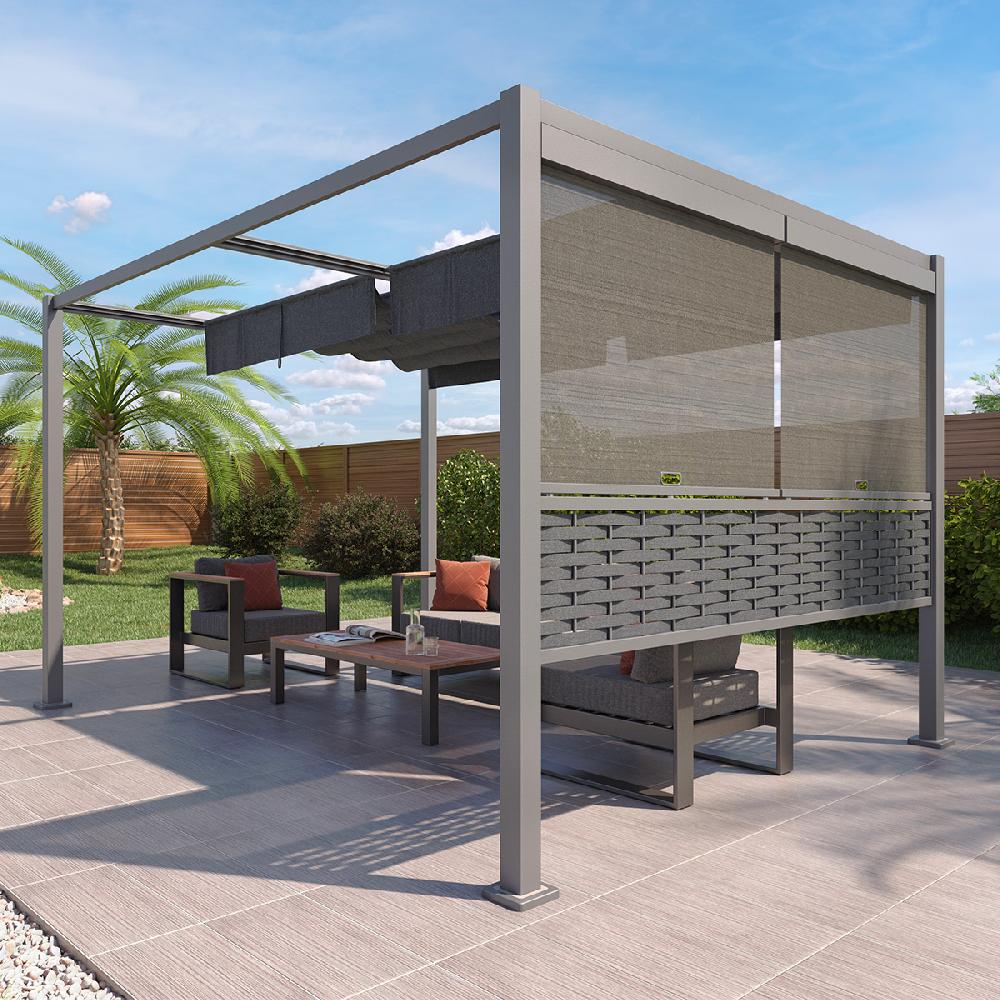 hesperide Tonnelle rectangulaire ZALYA Graphite & Ardoise + 1 kit de rideaux et de rails