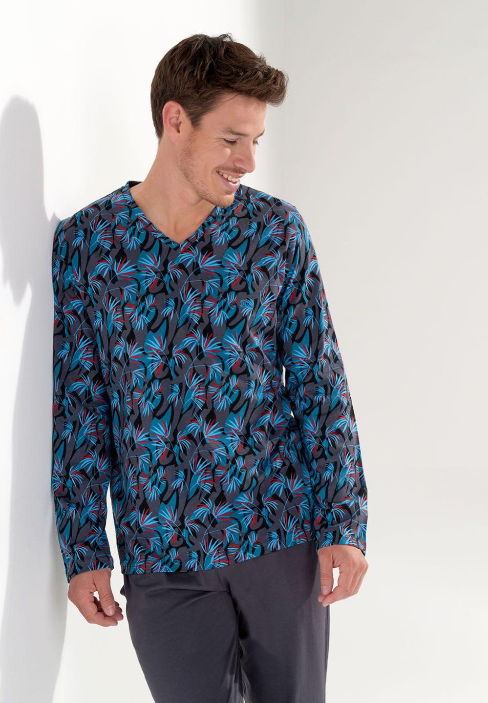 Hom Pyjama Long Pour Homme En Couleur Imrpimé Gris Foncé De La Collection Mode HOM