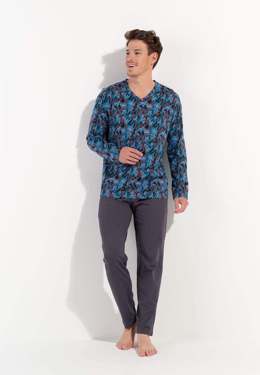 Hom Pyjama Long Pour Homme En Couleur Imrpimé Gris Foncé De La Collection Mode HOM