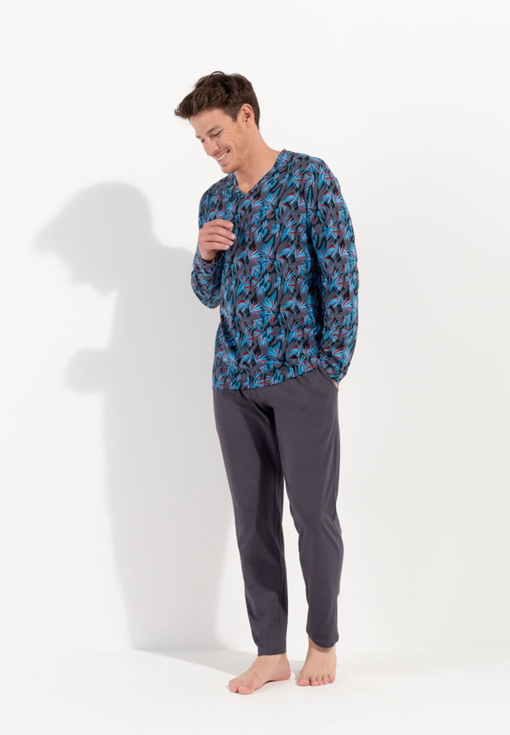 Hom Pyjama Long Pour Homme En Couleur Imrpimé Gris Foncé De La Collection Mode HOM