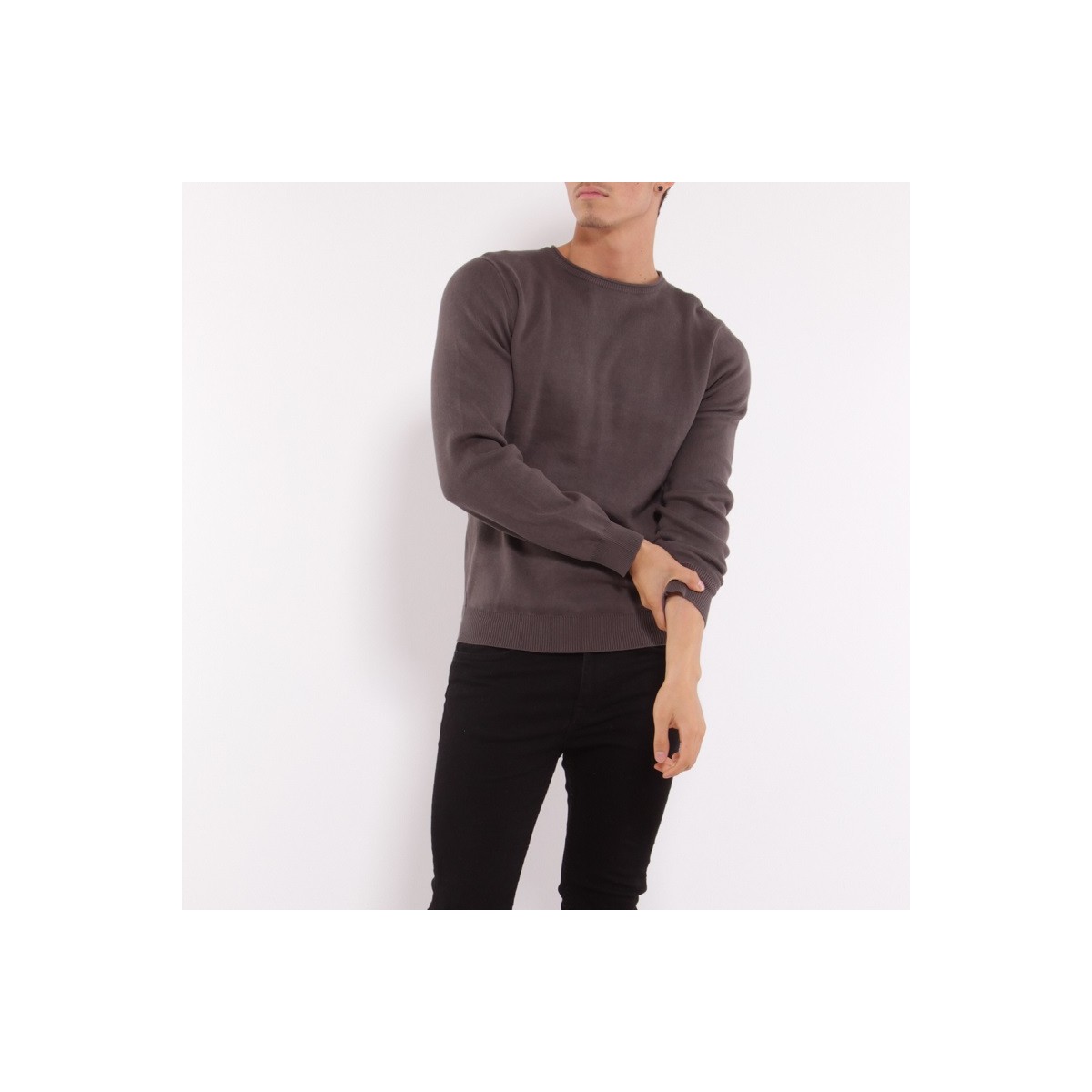 Hopenlife Pull Col Rond CARLOS Gris Anthracite