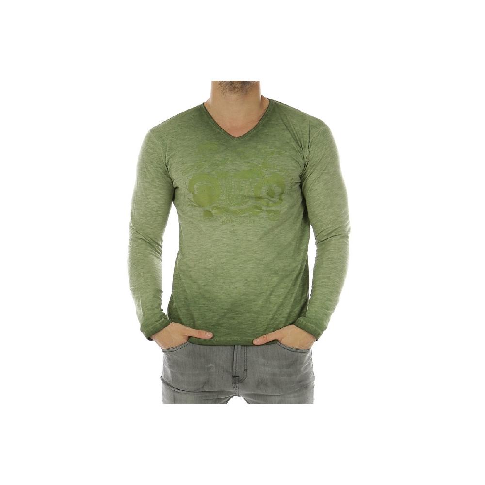 hopenlife T-shirt manche longue col V GABABU Vert kaki
