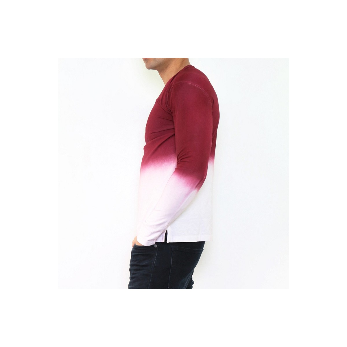 Hopenlife T-shirt Manche Longue Col V KALIKOTE Bordeaux