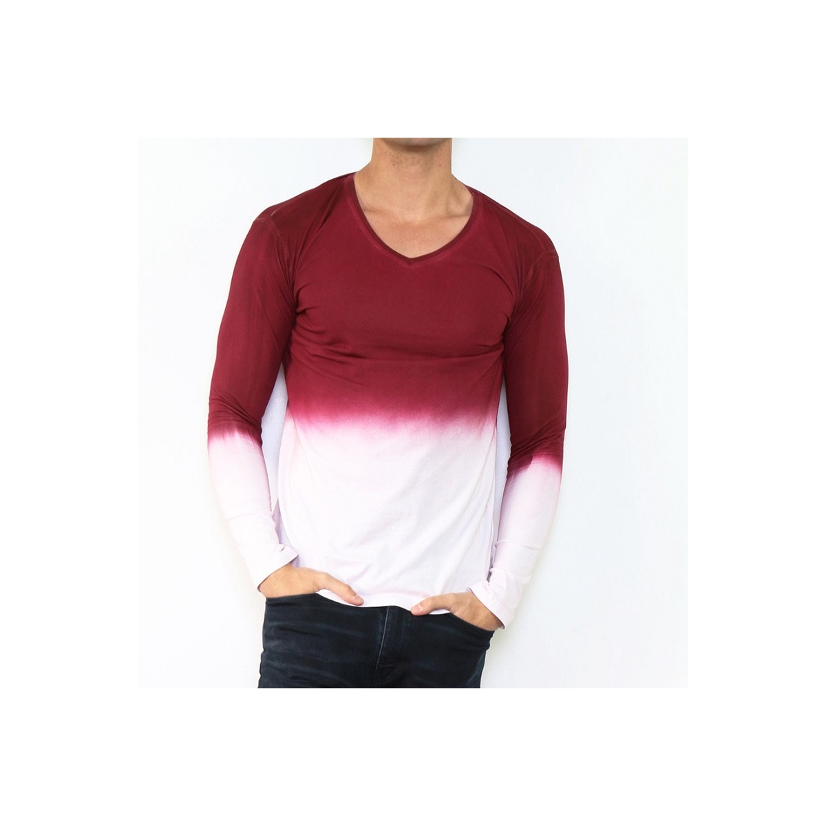 hopenlife T-shirt manche longue col V KALIKOTE Bordeaux