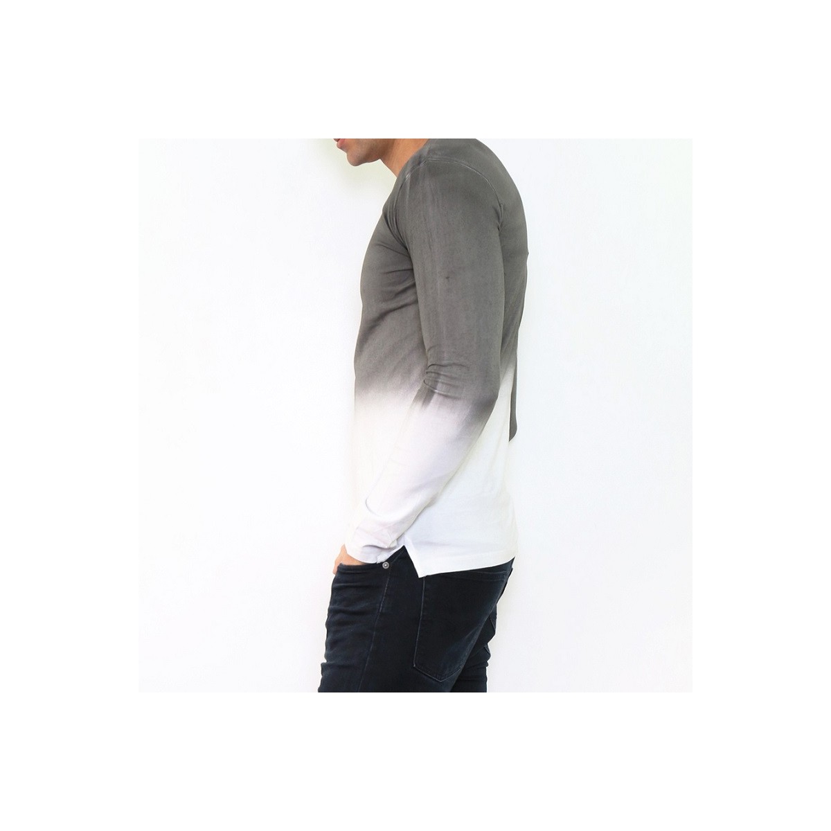 Hopenlife T-shirt Manche Longue Col V KALIKOTE Gris