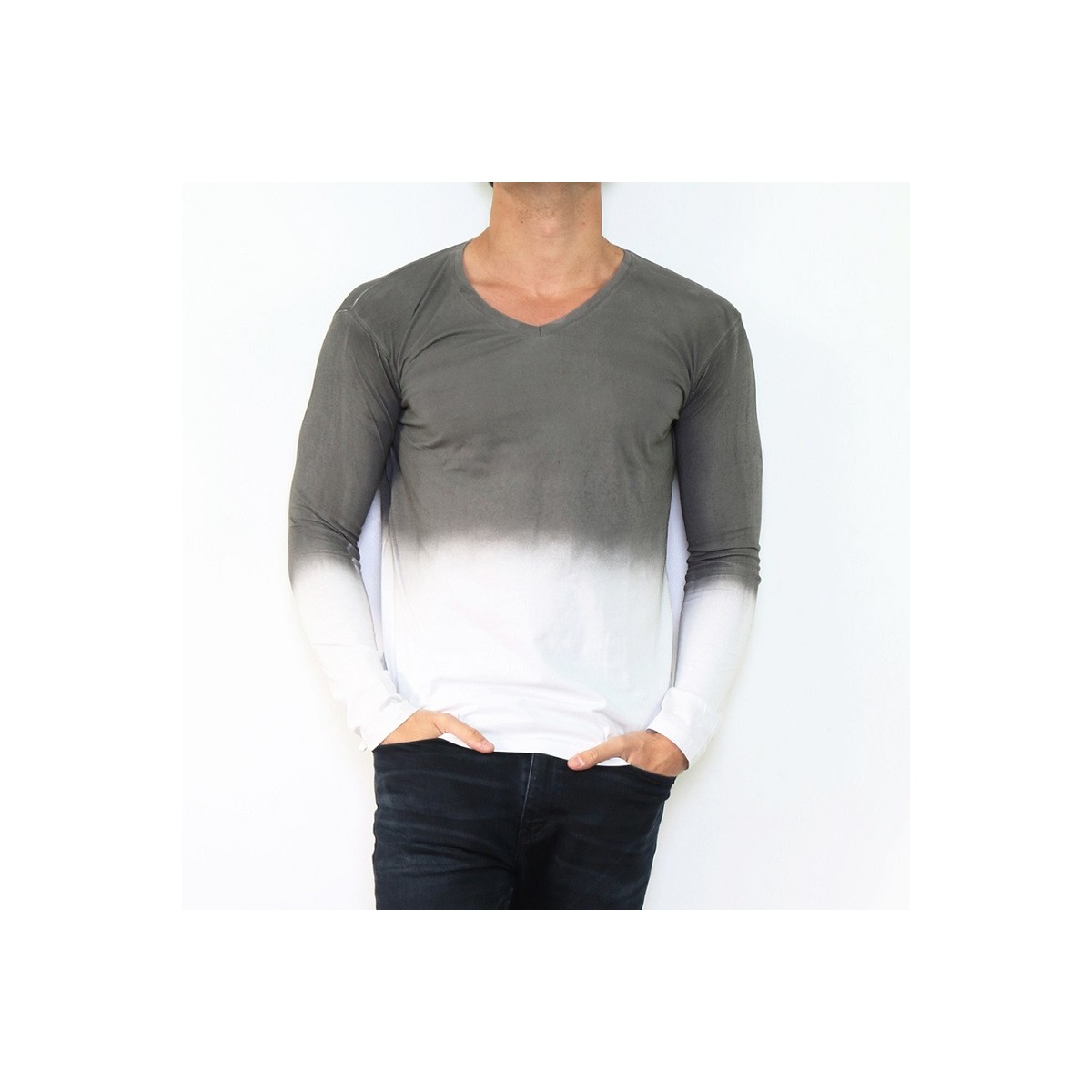hopenlife T-shirt manche longue col V KALIKOTE Gris