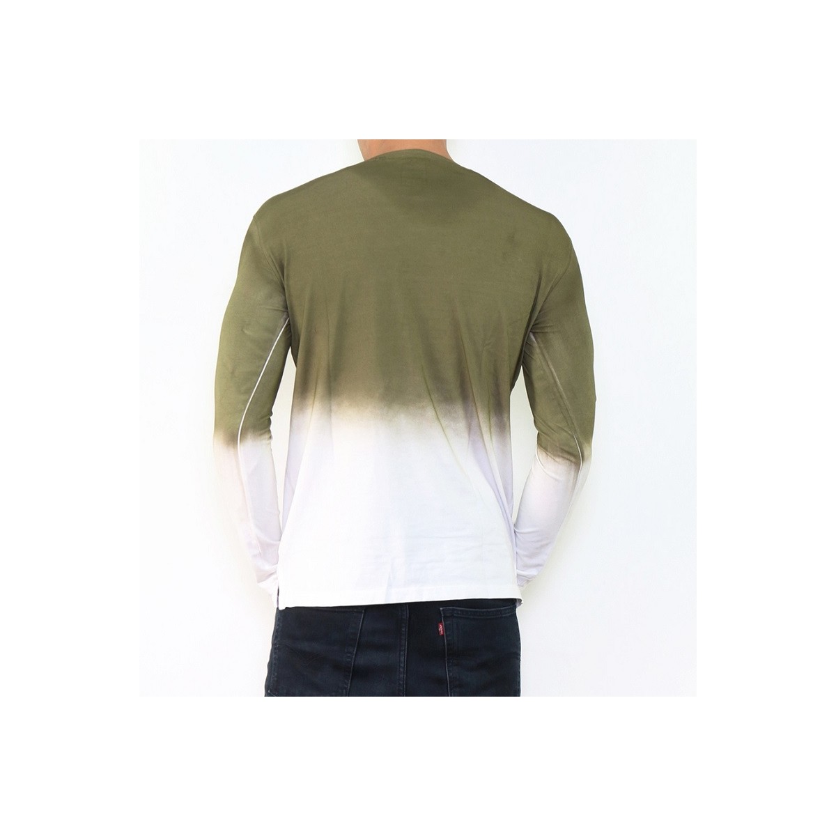 Hopenlife T-shirt Manche Longue Col V KALIKOTE Vert Kaki