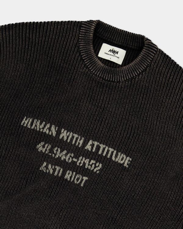 Human With Attitude ARMY RIBBED KNIT CREW NECK SWEATER - BLACK