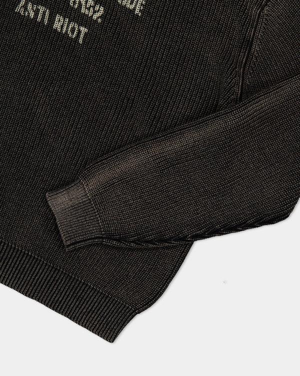 Human With Attitude ARMY RIBBED KNIT CREW NECK SWEATER - BLACK