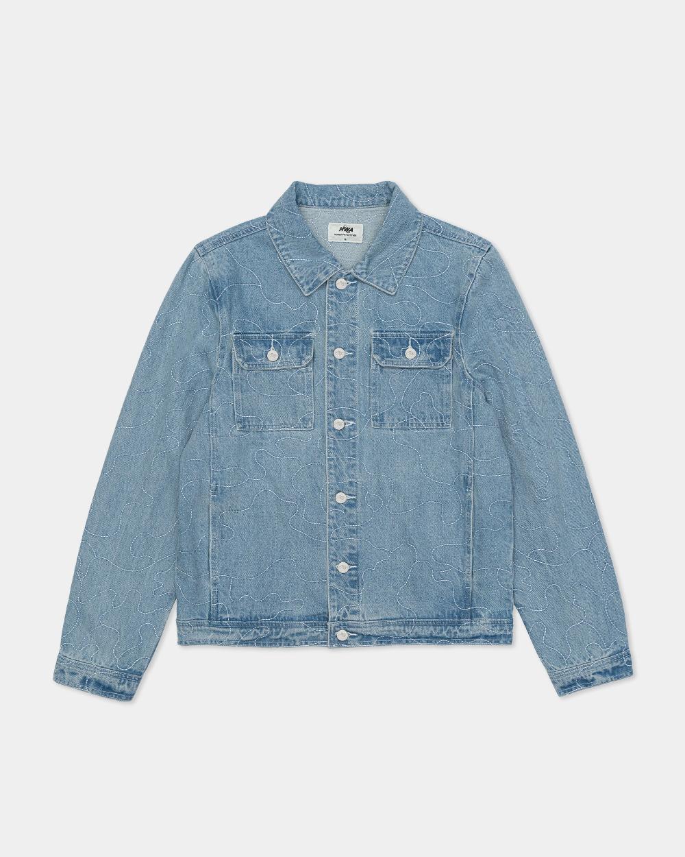 human with attitude CAMO DENIM JACKET - WASHED INDIGO