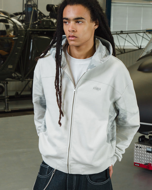 Human With Attitude CAMO ZIP-UP HOODIE - GREY