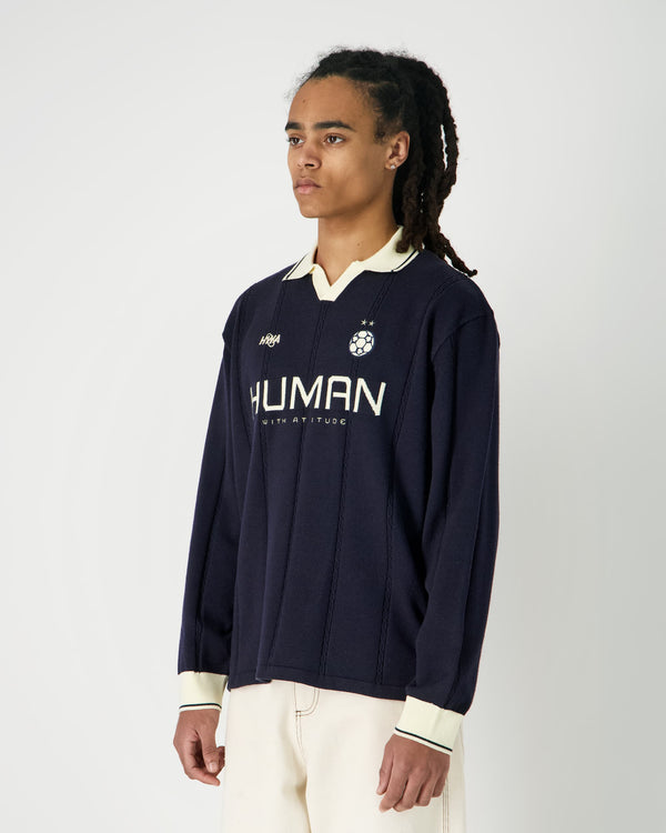 Human With Attitude Football Knit - Navy Blue