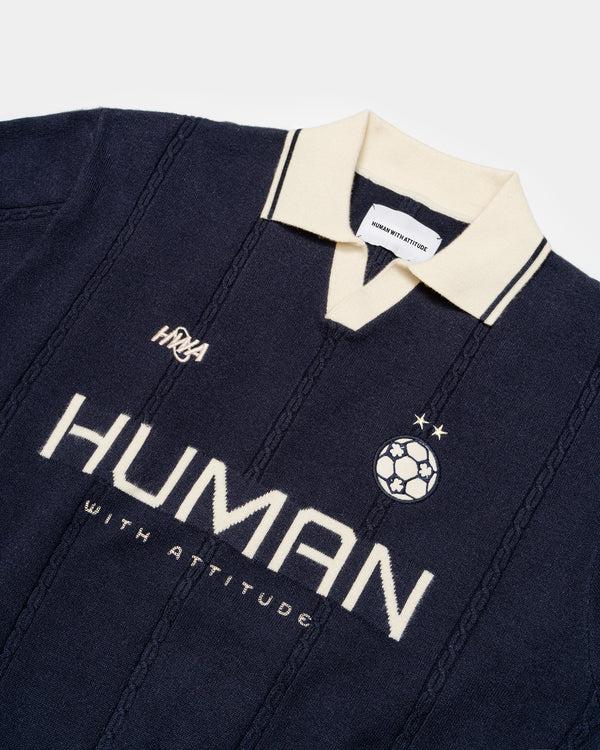 Human With Attitude Football Knit - Navy Blue