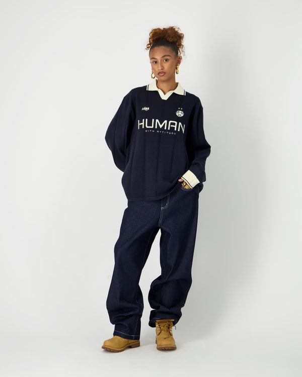 Human With Attitude Football Knit - Navy Blue