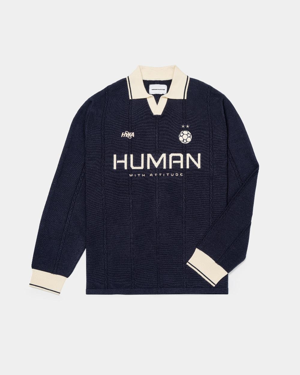 human with attitude Football Knit - Navy Blue