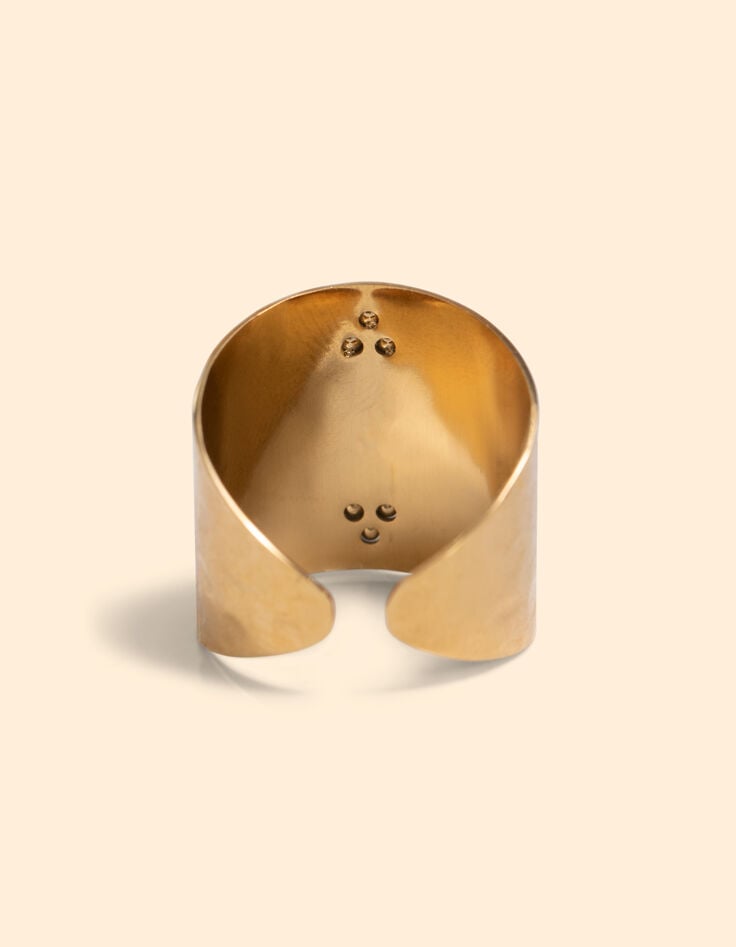 Ikks Bague Ajustable Métal Jaune Et Perle Verte I.Code