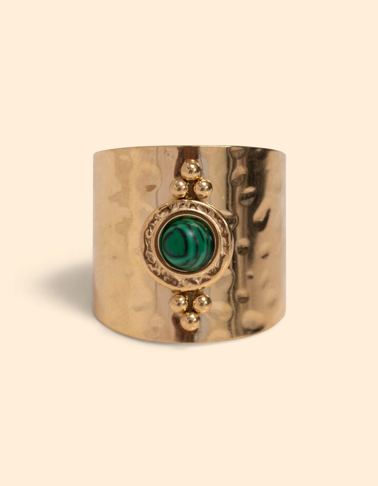 Ikks Bague Ajustable Métal Jaune Et Perle Verte I.Code