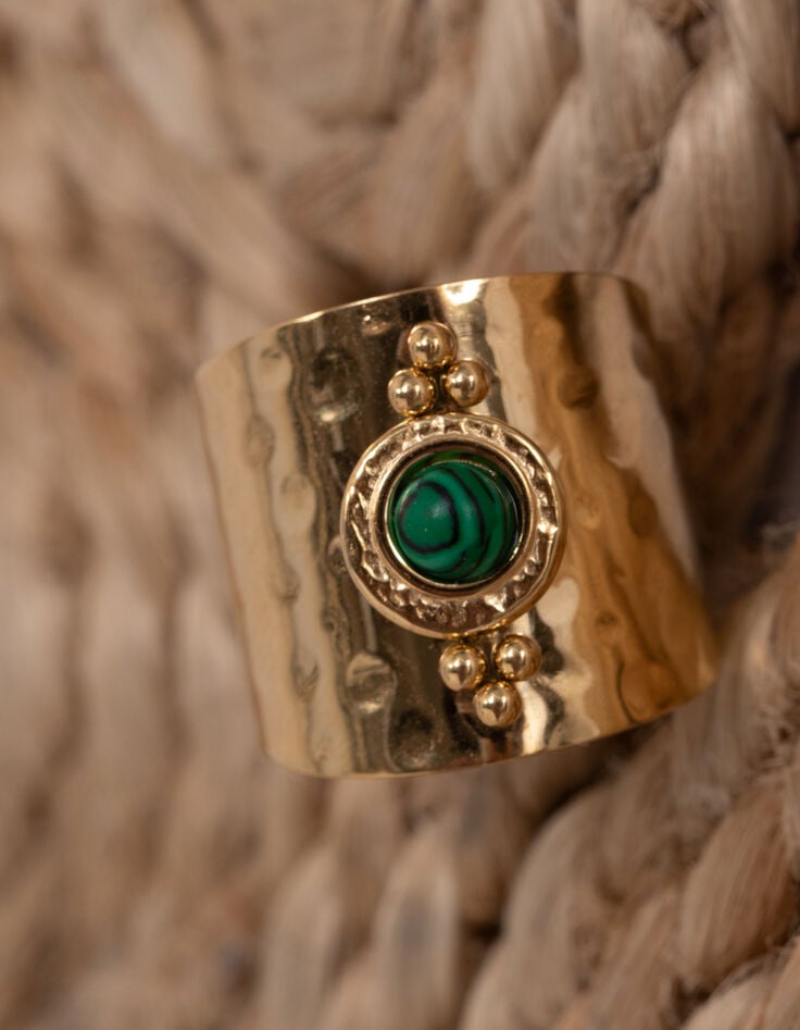 ikks Bague ajustable métal jaune et perle verte I.Code