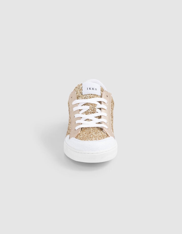 Ikks Baskets Blanches Cuir Et Paillettes Dorées Femme