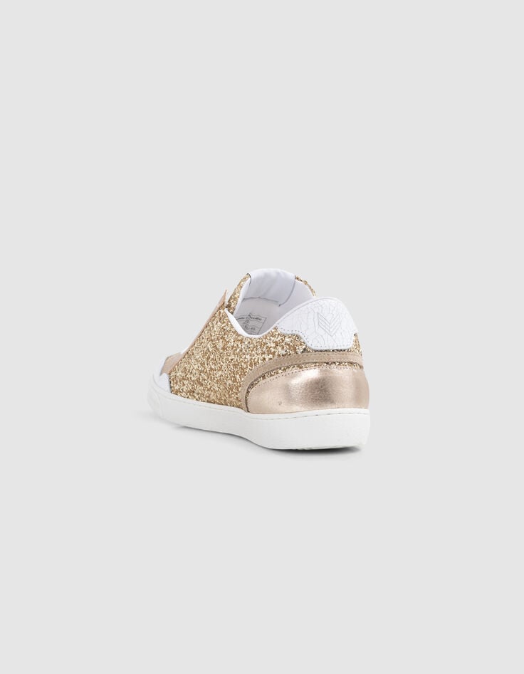 Ikks Baskets Blanches Cuir Et Paillettes Dorées Femme